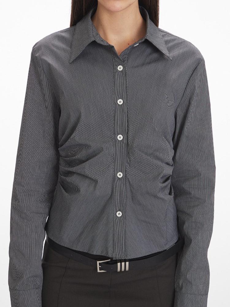 Fitted button down shirt with ruching detail - View 6 | TEVQA