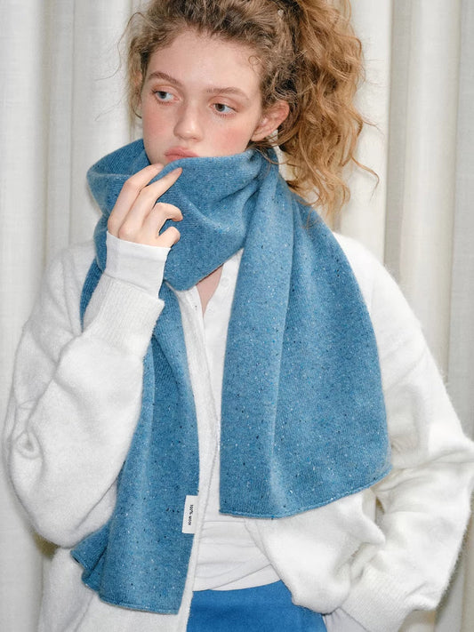 Speckled 100% Wool Knit Scarf Turquoise Blue