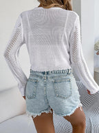Pointelle Tie-Front Cardigan - View 17 | TEVQA