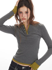 Y2K Grunge Faux Layered Henley Top - TEVQA