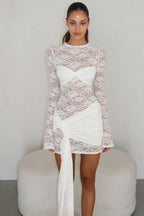 Fleur de Lune Lace Ruched Mini Dress - View 13 | TEVQA
