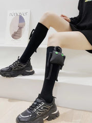 Fluorescent Green Knee High Socks with 3D Quirky Monster Doll - TEVQA