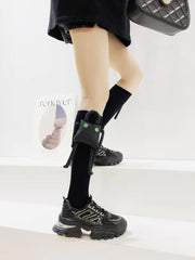 Fluorescent Green Knee High Socks with 3D Quirky Monster Doll - TEVQA