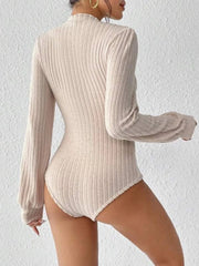 French Chic Ribbed Knit Bodysuit - TEVQA