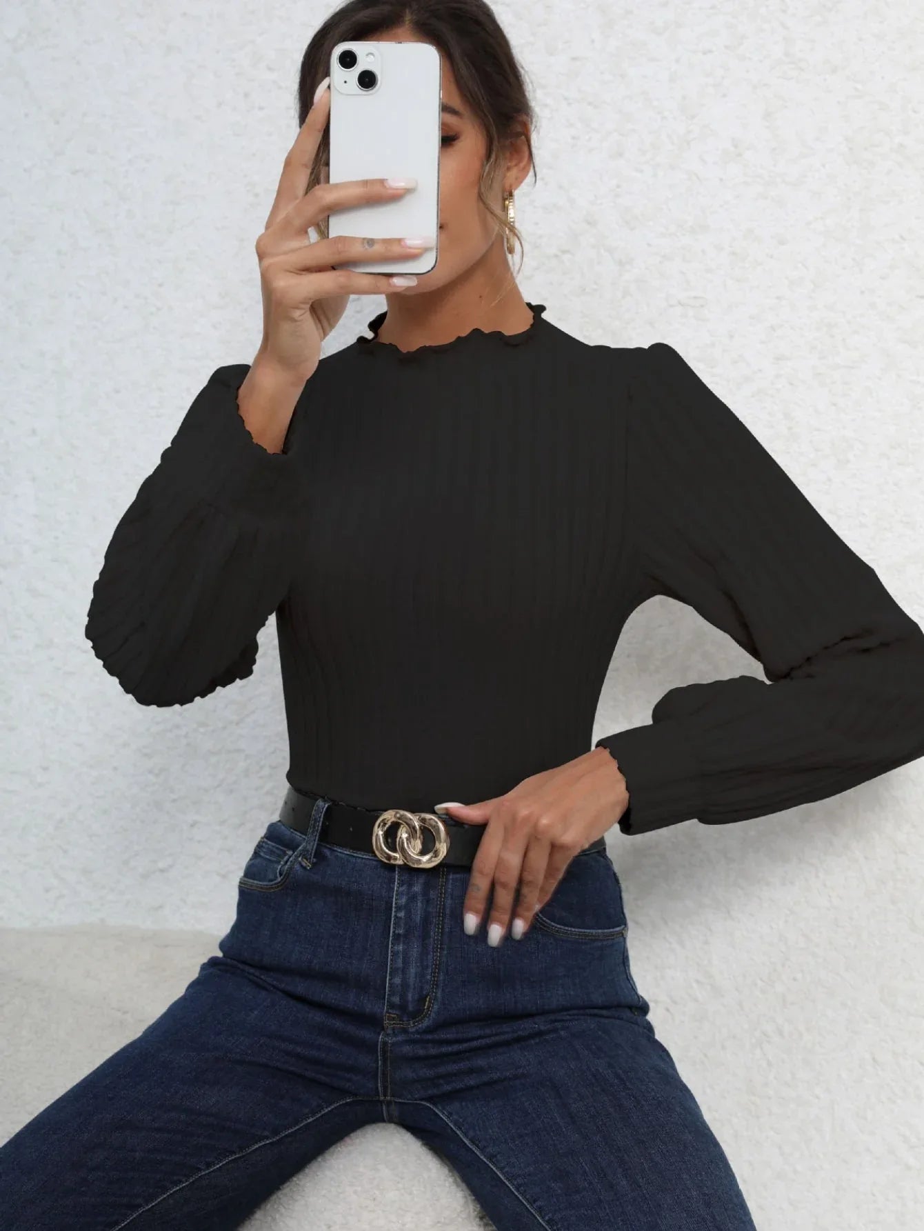 French Chic Ribbed Knit Bodysuit - TEVQA
