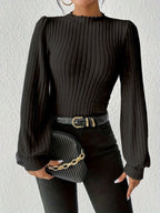 Ribbed Knit Mock Neck Bodysuit - View 9 | TEVQA