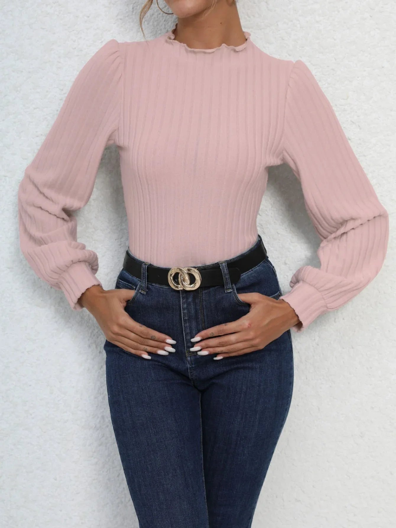 French Chic Ribbed Knit Bodysuit - TEVQA