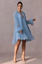 Gabrielle Diamante Feathered Pleated Mini Dress - View 7 | TEVQA