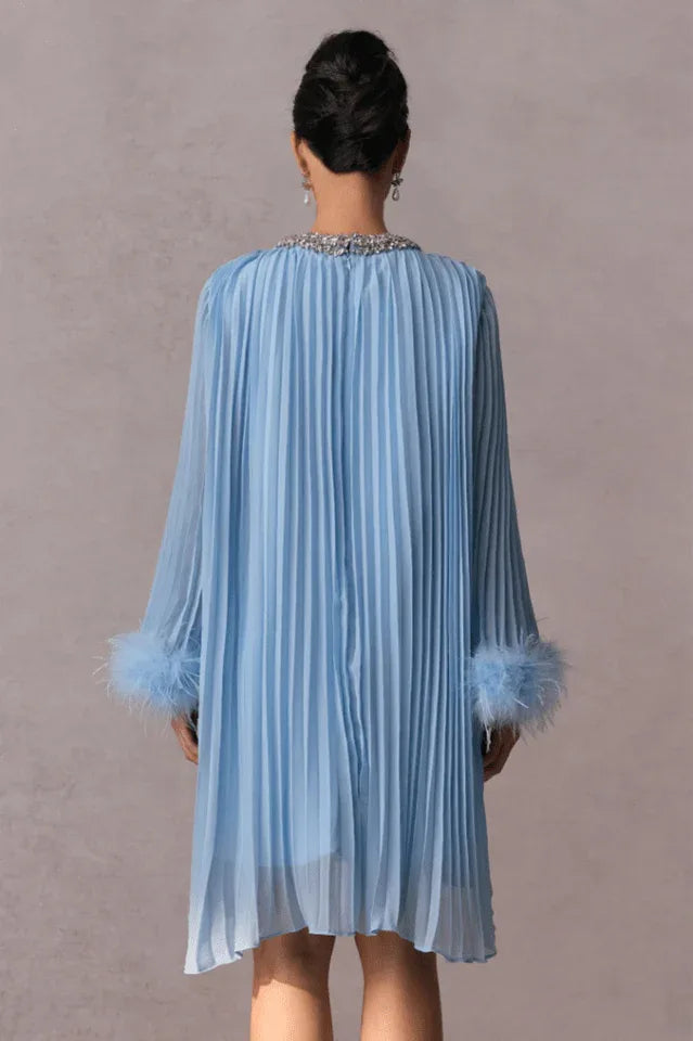 Gabrielle Diamante Feathered Pleated Mini Dress - View 8 | TEVQA