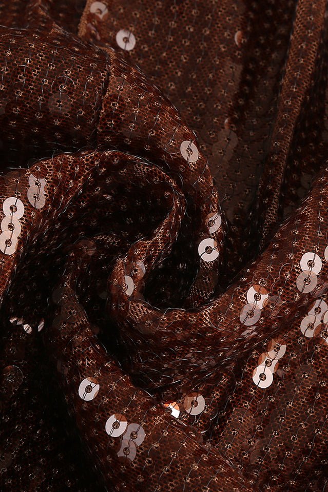 Gathered Sequined Midi Dress in Brown - Tevqa