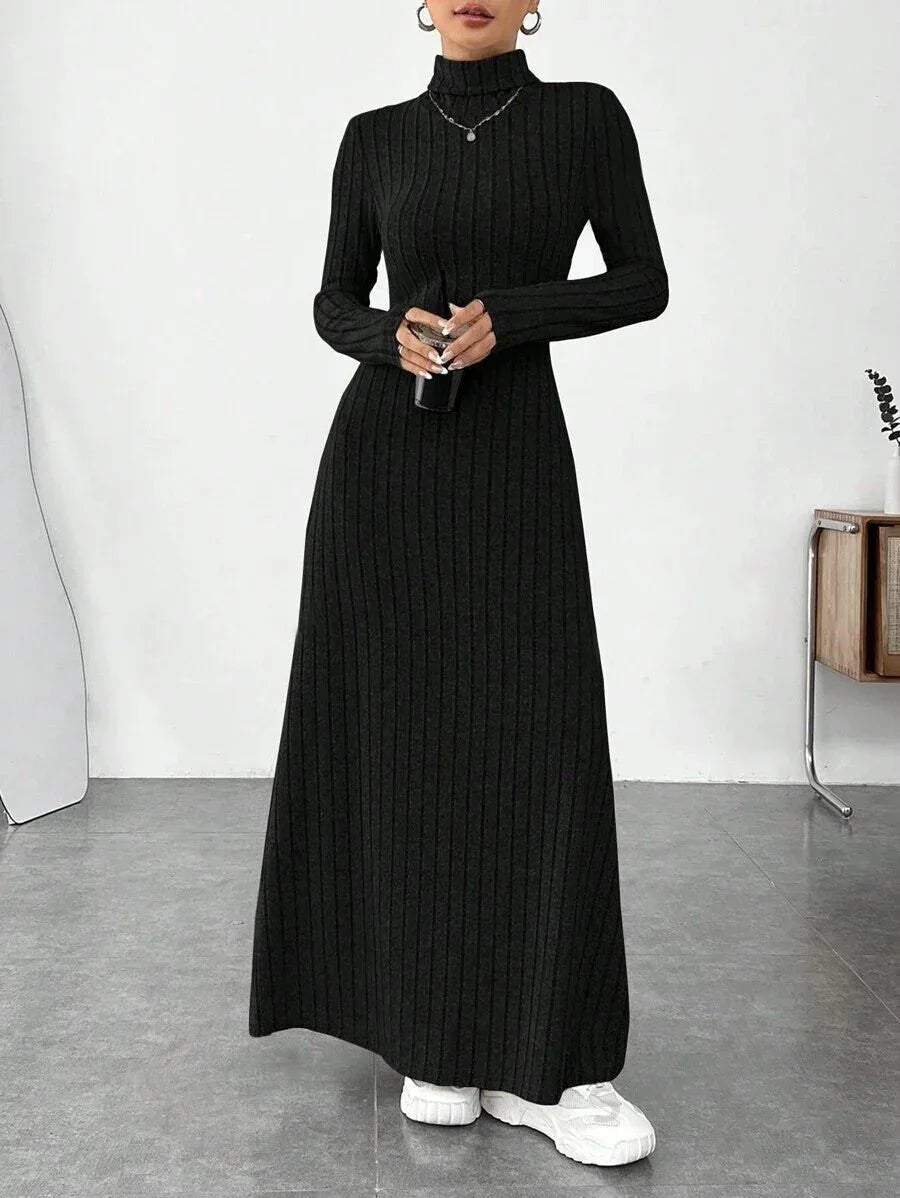 Ribbed Knit Turtleneck Maxi Dress - View 6 | TEVQA