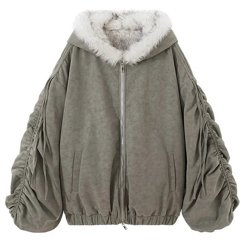 Reversible Faux Fur Hooded Bomber Jacket - View 6 | TEVQA
