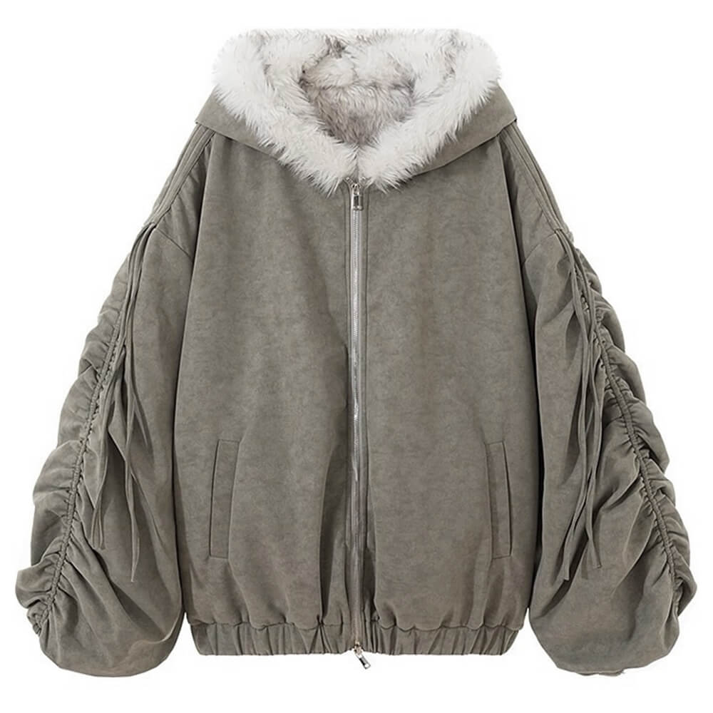 grey reversible fur jacket boogzel clothing