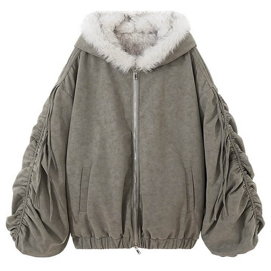 grey reversible fur jacket boogzel clothing