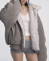 grey reversible fur jacket boogzel clothing