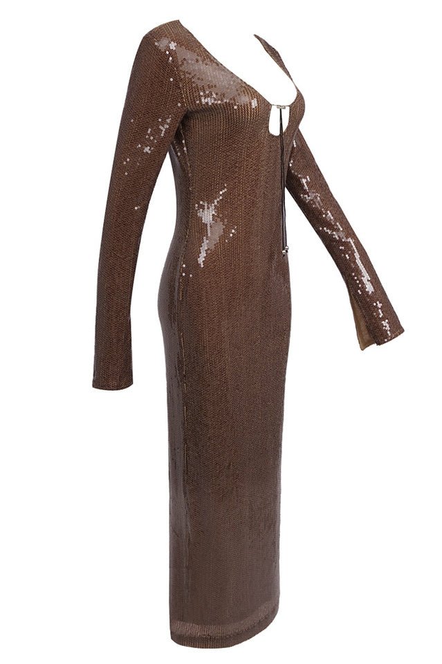 Hailey Long Sleeve Mesh Sequin Dress - Tevqa