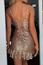 Sequin mini dress with spaghetti straps - View 7 | TEVQA