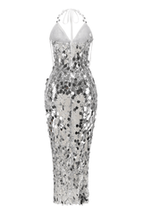 Halter Sequin Embellished Midi Dress - Tevqa