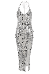 Halter Sequin Embellished Midi Dress - Tevqa