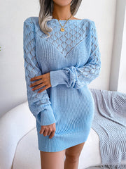 Blue Zone Planet |  Hollow Outer Neck Long Sleeve Pullover Mini Dress BLUE ZONE PLANET