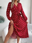 Vintage Burgundy Polka Dot Pleated Maxi Dress - TEVQA