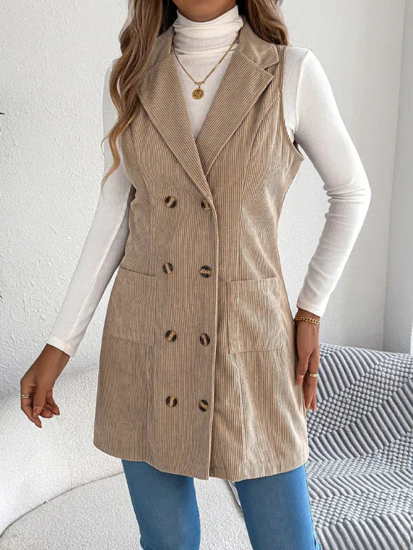 Burgundy Heritage Corduroy Long Vest - View 7 | TEVQA