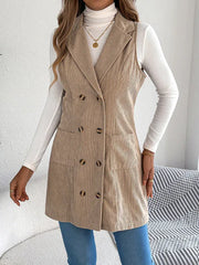 Burgundy Heritage Corduroy Long Vest - View 7 | TEVQA