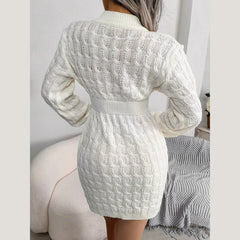 White Cable Knit Mini Sweater Dress - TEVQA