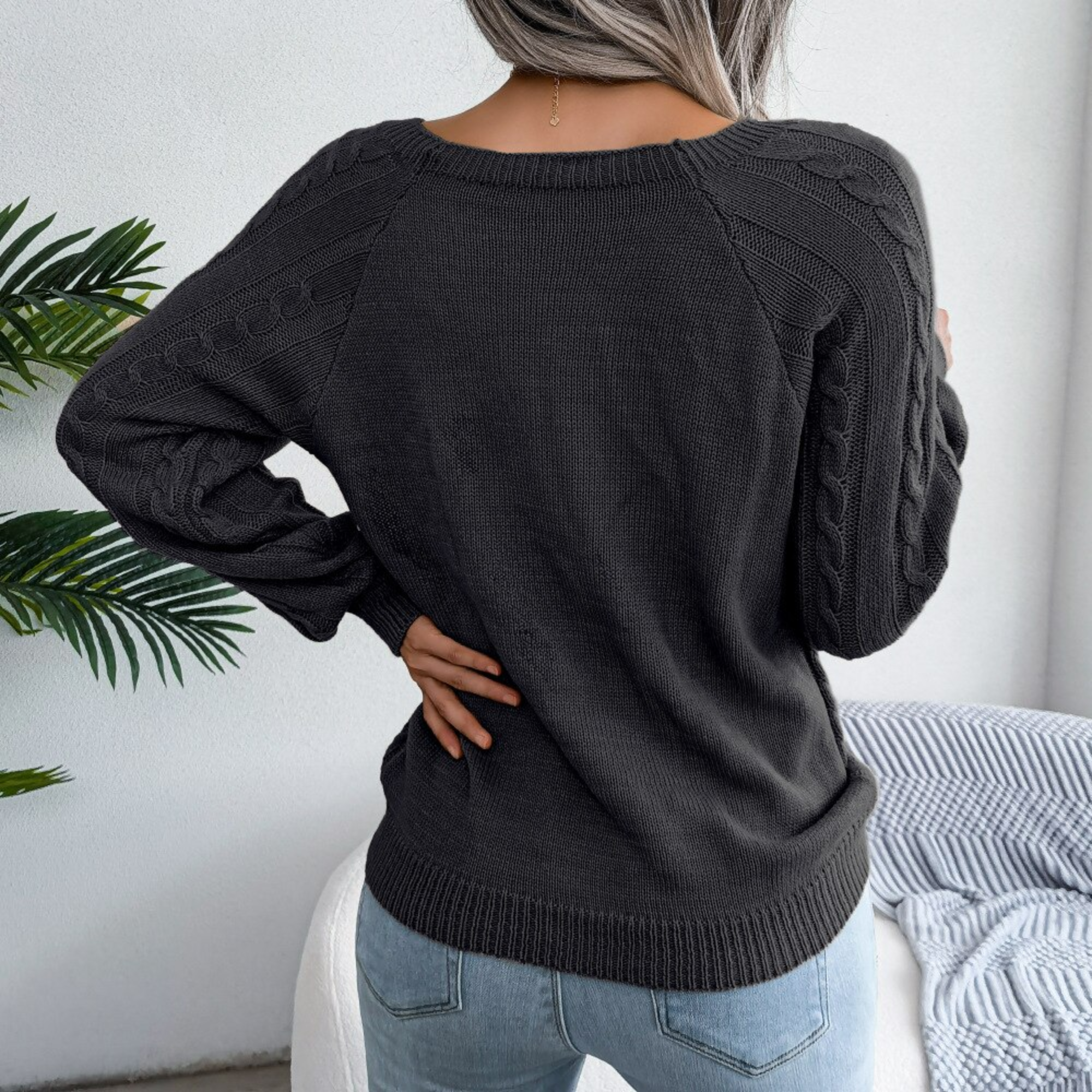 Black Square Neck Pullover Sweater Top