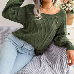 Green Square Neck Pullover Sweater Top