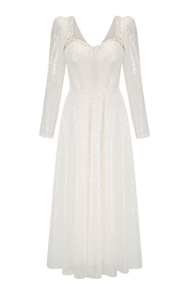 Kamiyah White Mesh Midi Dress - Tevqa