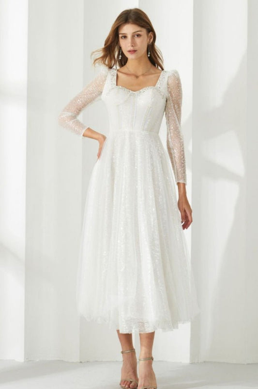 Kamiyah White Mesh Midi Dress - Tevqa