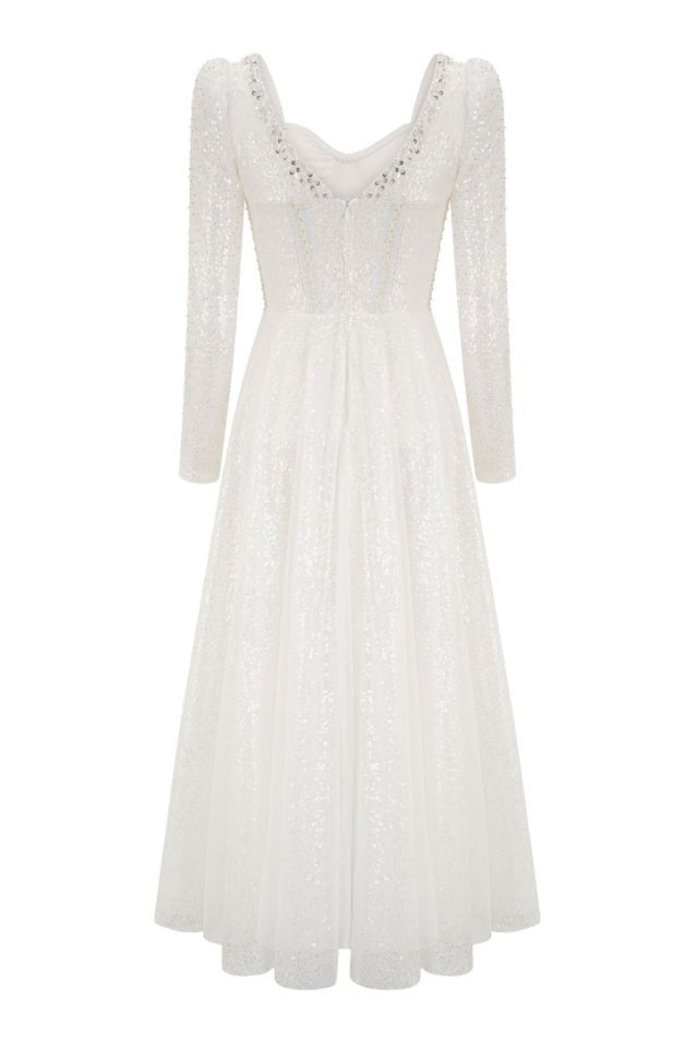 Kamiyah White Mesh Midi Dress - Tevqa