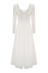 Kamiyah White Mesh Midi Dress - Tevqa