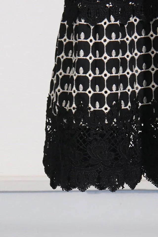 Embroidered midi dress with lace trim - View 6 | TEVQA