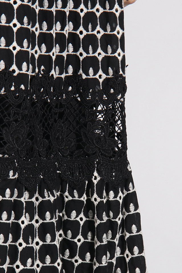 Lace Embroidery Cocktail Midi Dress - Tevqa