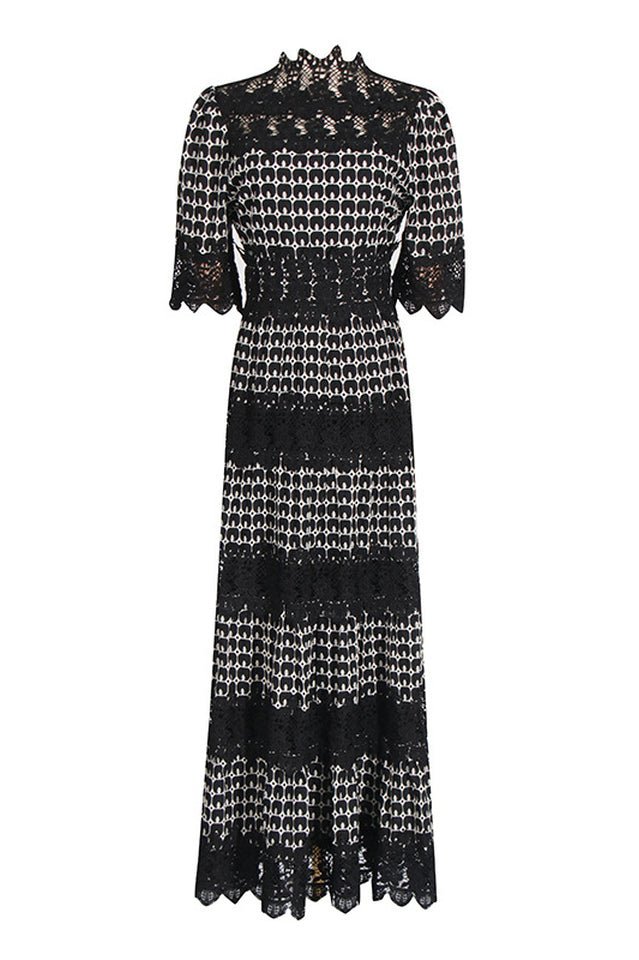 Lace Embroidery Cocktail Midi Dress - Tevqa