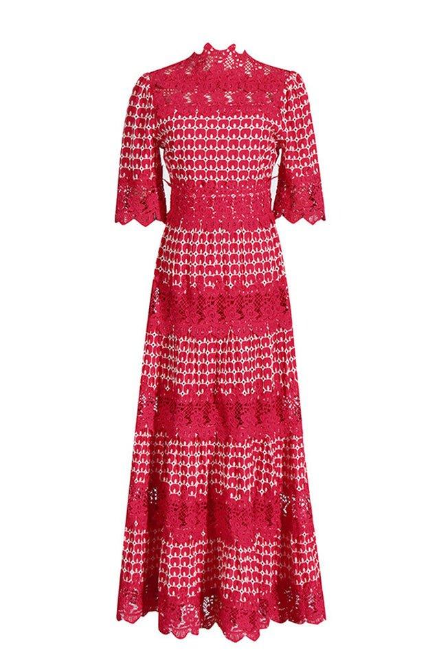 Embroidered midi dress with lace trim - View 7 | TEVQA