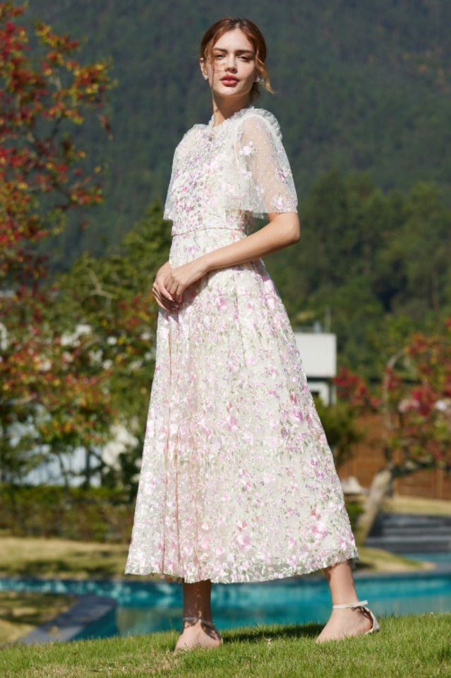 Lavish Embroidered Tulle Maxi Dress - Tevqa