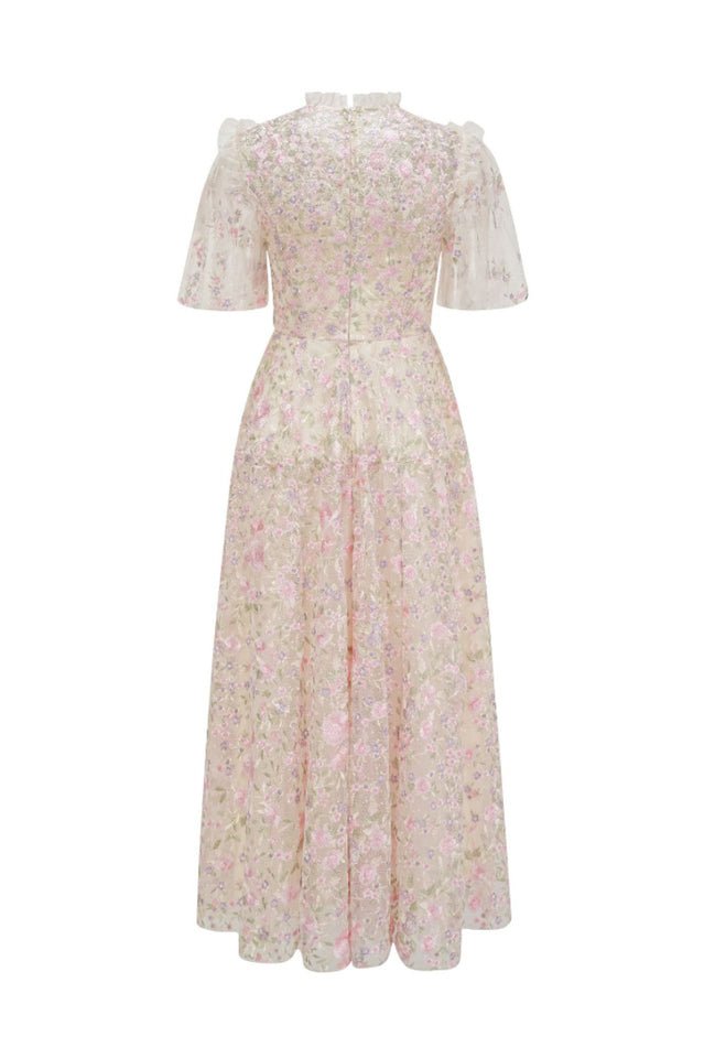 Lavish Embroidered Tulle Maxi Dress - Tevqa
