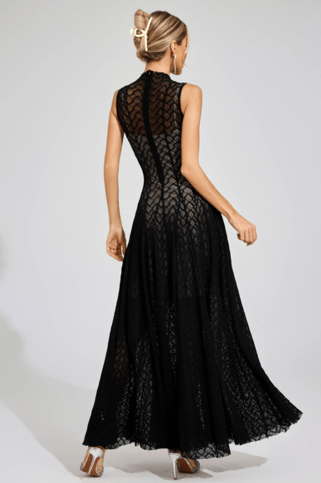 Lucas Black Lace Sleeveless Dress - Tevqa