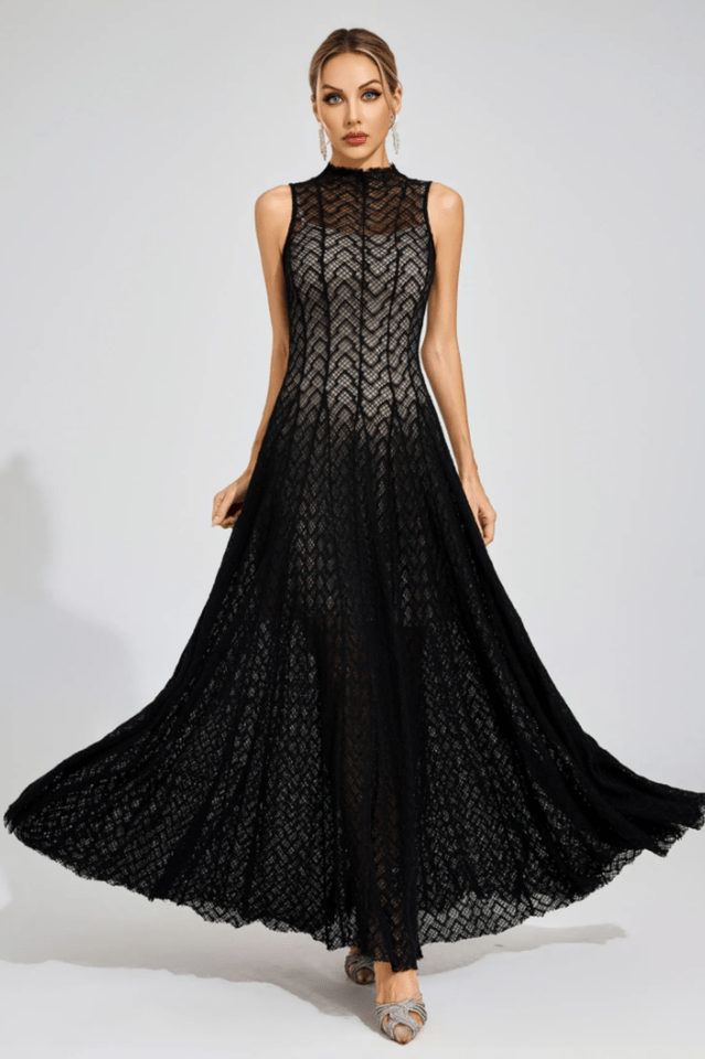 Lucas Black Lace Sleeveless Dress - Tevqa