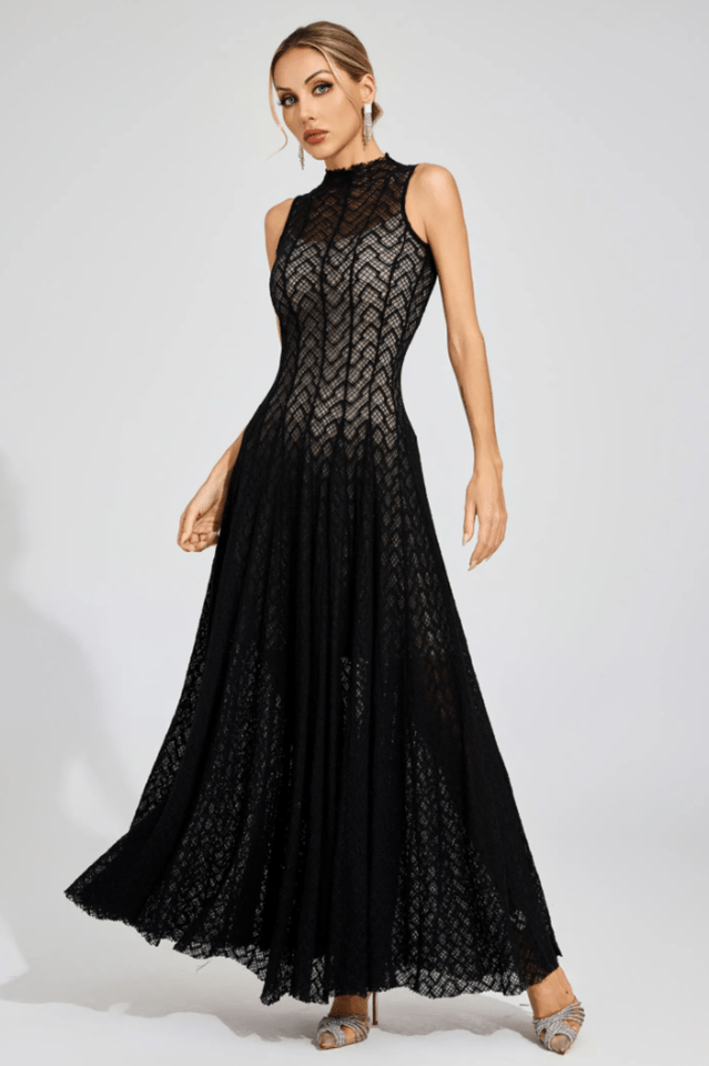 Lucas Black Lace Sleeveless Dress - Tevqa