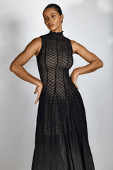 Lucas Black Lace Sleeveless Dress - Tevqa