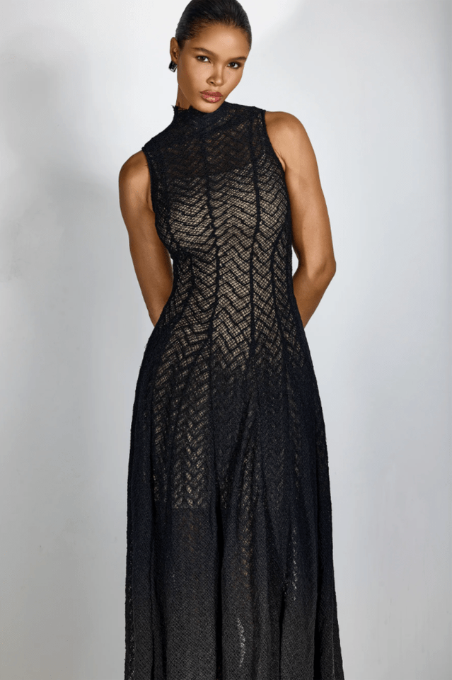 Lucas Black Lace Sleeveless Dress - Tevqa