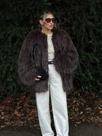 Shaggy Faux Fur Round Neck Jacket - View 8 | TEVQA