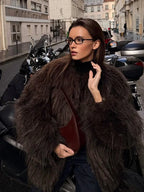 Shaggy Faux Fur Round Neck Jacket - View 11 | TEVQA