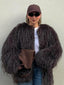Shaggy Faux Fur Round Neck Jacket - View 13 | TEVQA
