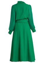 Green midi dress with long sleeves and belt - View 10 | TEVQA