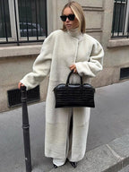 Majestic Cream Belted Faux Fur Long Coat - TEVQA